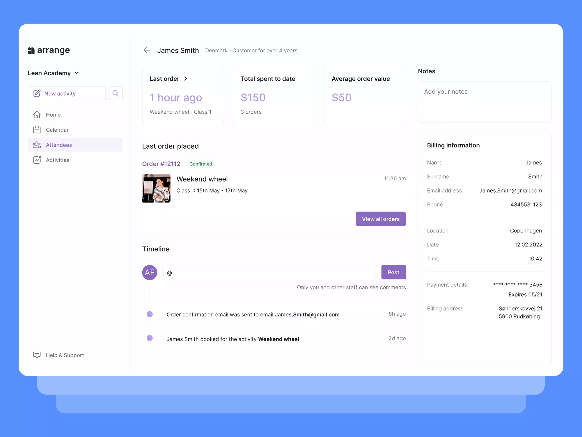 Arrange attendee data controls